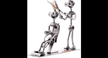 sculptuur beeldje kapper - metalen beeldje 20x10x18 cm - handgemaakt metaal - grijs kapster