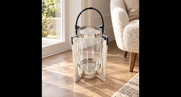 Hoppa! Lantaarn met cilindervormige houder - Transparant/Chroom - 22 x 22 x 52 cm (B x D x H)