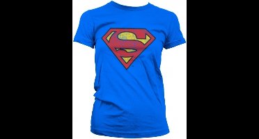 Vintage Superman logo t-shirt - blauw - dames - korte mouwen - verkleed shirtje superhelden L