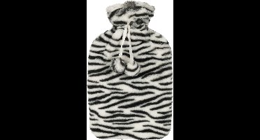 H&S Collection Warmwaterkruik - zebra print - met zachte dierenprint hoes - wit/zwart - 1,75L - kruik