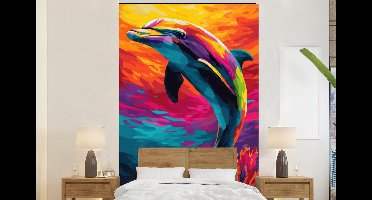 Behang - Fotobehang Dolfijn - Kleurrijk - Oceaan - Koraal - Breedte 160 cm x hoogte 240 cm
