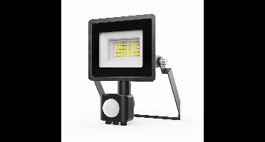 HOFTRONIC - Stratos LED Schijnwerper met sensor - 20 Watt 1620 Lumen - IP65 Waterdicht - 6500K - Daglicht wit - Zwarte Breedstraler - Veiligheidslamp - Buitenlamp met bewegingssensor en schemerschakelaar