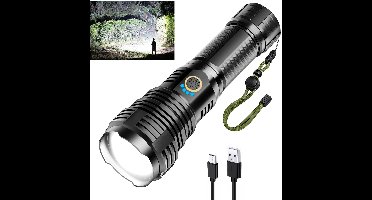 Ynkkvre - USB oplaadbare tactische zaklamp met 5000mAh batterij. IPX7 waterdicht en zoomfunctie. Ideaal voor outdoor en nood situaties