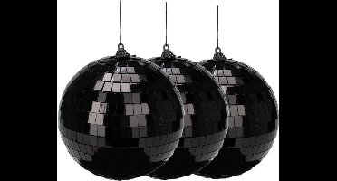 Christmas Decoration discobal kerstbal - 3x - zwart -12 cm -kunststof