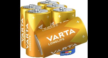 Varta batterij alkaline, mono, D, LR20, 1.5V long life, folieverpakking (6-pack)