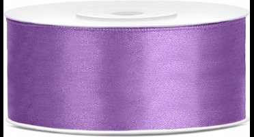 Satijn sierlint - lila paars - Hobby/decoratie cadeau lint - 2,5 cm x 25 meter