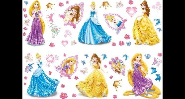 Disney Prinses - Muurstickers - Geel/blauw/roze - 25x70 cm
