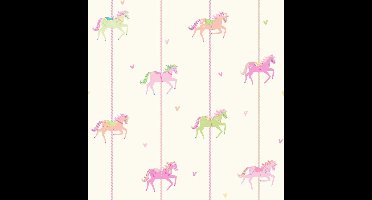 Dutch Wallcoverings papierbehang paarden - roze/groen