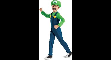 Nintendo Super Mario Brothers Luigi Kinder Kostuum - XS/S - Blauw/Groen