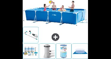Intex Rechthoekig Frame Zwembad - 450 x 220 x 84 cm - Blauw - Inclusief Onderhoudspakket - Zwembadfilterpomp - Filter - Grondzeil - Stofzuiger - 6-delig