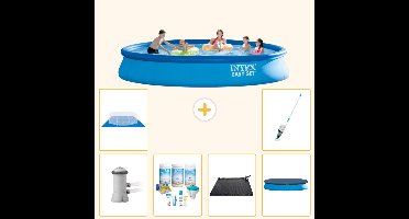 Intex Rond Opblaasbaar Easy Set Zwembad - 457 x 84 cm - Blauw - Inclusief Pomp - Onderhoudspakket - Solar Mat - Afdekzeil - Grondzeil - Stofzuiger - 7-delig