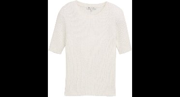 Tom Tailor Denim - Gebreide trui met geribbelde textuur - Maat XXL - off white