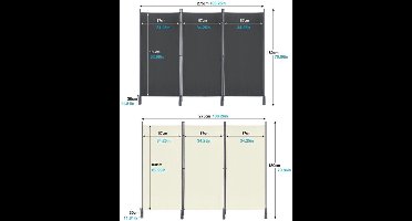 Kamerscherm – Kamerverdeler – Roomdivider – Paravent – Scheidingswand – Vouwbaar – Vrijstaand – Polyester Doek – 275x180 cm – Beige – 3-delig