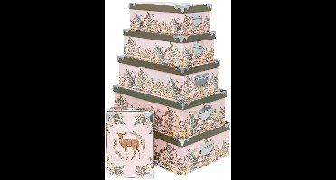 Set van 6 rechthoekige geschenkdozen met metalen hoeken en 'Secrets des Bois'-opdruk