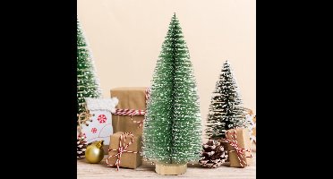 kerstboom - Kunstkerstboom met houten sokkel, miniatuur kerstbomen, miniatuur kunstkerstboom voor tafeldecoratie, kamer- set van 30 - groen, zilver - 10D x 10B x 1H centimeter