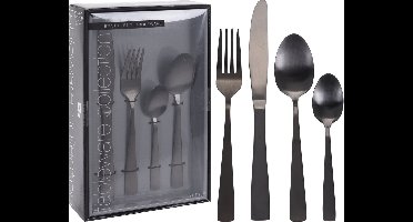 Excellent Houseware Bestekset zwart - 4 personen - 16 delige set