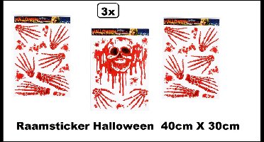 3x Raamsticker Bloody Halloween skull and hands - Horror griezel halloween festival creepy thema feest party