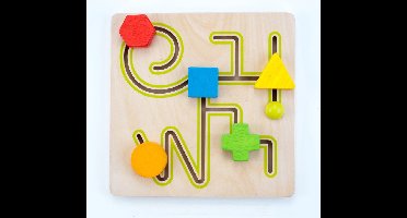 Sliding puzzle 30 x 30 cm maze 5 shapes rubber wood