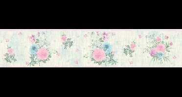 BLOEMEN BEHANGRAND - Meerkleurig Groen Roze - Bloemenmotief - AS Creation Only Borders