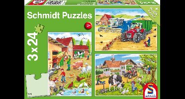 Schmidt Spiele - Puzzelset Boerderij - 3 Puzzels in 1 Doos - Thema Gospodarstwo - Kinderpuzzels