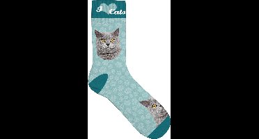sokken Kat polyester blauw maat 31-36