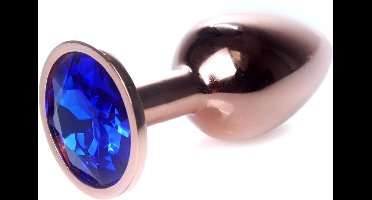Power Escorts - Rose Goud kleuringe Plug met donker blauwe steen - 7 CM Dia 2,7 cm