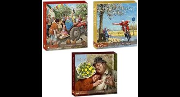 Marius van Dokkum. Set van 3 kaartenmapjes met dubbele wenskaarten True love - Still going strong - Tuinfeest ( totaal 24 kaarten)