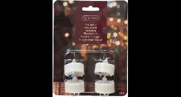 Lumineo LED theelichtjes/waxinelichtjes - 4x st - wit - 3,6 x 3,6 cm - steady - warm wit - timer