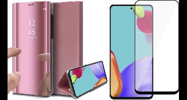 Hoesje geschikt voor Samsung Galaxy A52s en Full Screenprotector - Spiegel Book Case - Roze