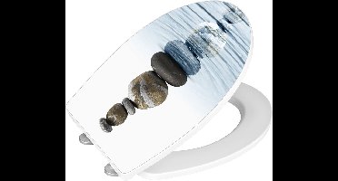 WENKO WC bril Meditation - antibacterieel Duroplast met print - Easy-Close softclose sluiting - Fix-Clip bevestiging afklikbaar in RVS - Toiletbril decor - Toiletzitting met print