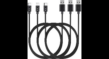3x USB C naar USB A Kabel Zwart - 1 meter - Oplaadkabel voor Asus Zenfone 5-5Z-3ZOOMS