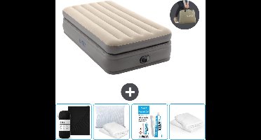 Intex Luchtbed - 1-Persoons - 99 x 191 x 51 cm - Grijs - Inclusief pomp - Hoeslaken - Kussen - Reparatieset en Kussenbeschermer