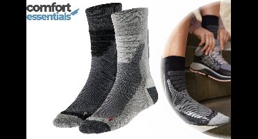 Comfort Essentials Wandelsokken All Weather 2-Paar – Wandelsokken Dames – Wandelsokken Heren – Wandel Sokken - Multi Grijs - Maat 43/46