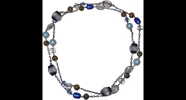 Ketting zilveren schakels met goud-transparant-blauwe patronen