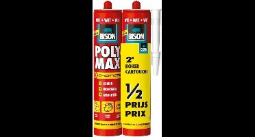 Bison Poly Max Express Wit 2x 425gr, duo verpakking, 2e koker halve prijs, - montagelijm, lijmen,monteren en afdichten, unieke SMP technologie, oplosmiddelvrij, binnen en buiten, vrijwel alle ondergronden