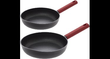 Secret de Gourmet Koekenpannen Valence - D21 en D27 cm - alle warmtebronnen - zwart/rood