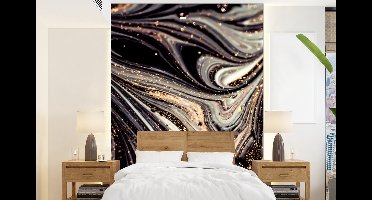 Behang - Fotobehang Marmerlook - Zwart - Goud - Wit - Glitter - Marmer - Breedte 160 cm x hoogte 220 cm