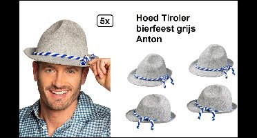 5x Tiroler hoed grijs jagershoedje Anton Oktoberfest - Tirol grijze bierfeest Oktoberfest bier feest apres ski thema feest biertje bier festival