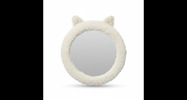 H&S Collection Spiegel Dier / Wandspiegel - rond - 31 cm - kinderkamer - wit - met oortjes - pluche rand