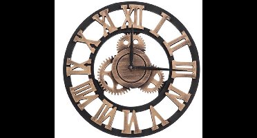 KARZO - Metalen tandwielwandklok, geruisloos, grote decoratieve klok in vintage design voor woonkamer, café, restaurant, kantoordecoratie (30 cm goud)
