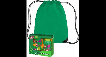Crazy Dino lunchbox set voor kinderen - 3-delig - groen - kunststof - incl. gymtas/schooltas
