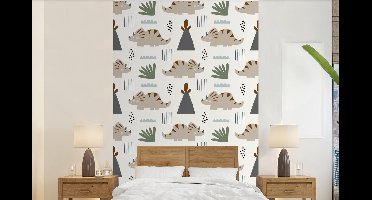 Behang - Fotobehang Jongens - Kinderen - Patroon - Dinosaurus - Breedte 140 cm x hoogte 220 cm