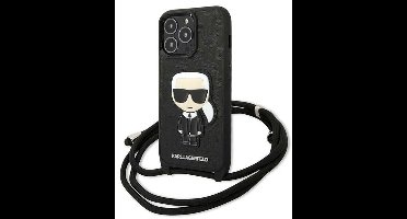 Karl Lagerfeld Leather Monogram - Smartphonehoesje - iPhone 13 - Zwart - Leren Design