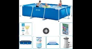 Intex Rechthoekig Frame Zwembad - 300 x 200 x 75 cm - Blauw - Inclusief Afdekzeil - Filter - Grondzeil - Zwembadfilterpomp - 7-delig