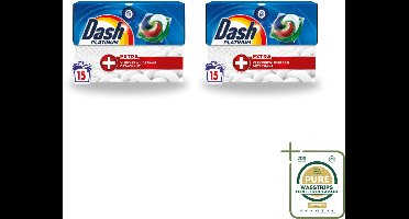 2 x Dash – Wasmiddelcapsules – 4in1 Platinum Pods + Extra Vlekkenverwijderaar – 15 capsules - Wasstrips - Wasmiddelcapsules - Vlekkenverwijderaar - Krachtige Wasmiddel - 4in1 Wasmiddel - Extra Vlekkenverwijdering