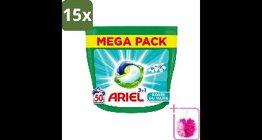 15 x Ariel Original - Ochtenddauw - Wasmiddelcapsules - 3in1 Pods - Witte en Gekleurde Was - 50 Wasbeurten - Bulkverpakking - Wasmiddelcapsules - Douchemop - 3in1 pods