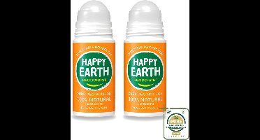 2 x Happy Earth – Deodorant Roll-On – 100% Natuurlijk Rose Petitgrain – 75 ml - Wasstrips - 100% Natuurlijke Deodorant - Roll-on Deodorant - Frisse Geur - Bloemige Geur - Roos