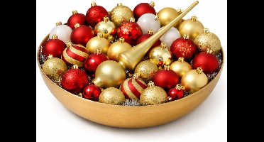 Feeric Christmas Kerstballen - 60x - goud met rood - kunststof - met glazen piek