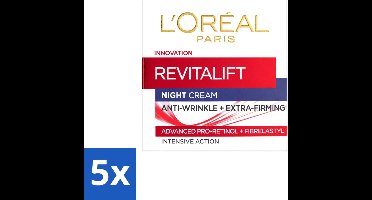5 x L'Oréal Revitalift - Nachtcrème - Anti-Rimpel - Hydraterend en Verstevigend - 50 ml - Voordeelverpakking - 5 stuks