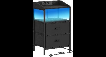 G&G bijzetkastje - Nachtkastje - Bankkast - Stopcontact - Verlichting - Laadstation - USB - Lades - LED - 40x30x66cm - Zwart
